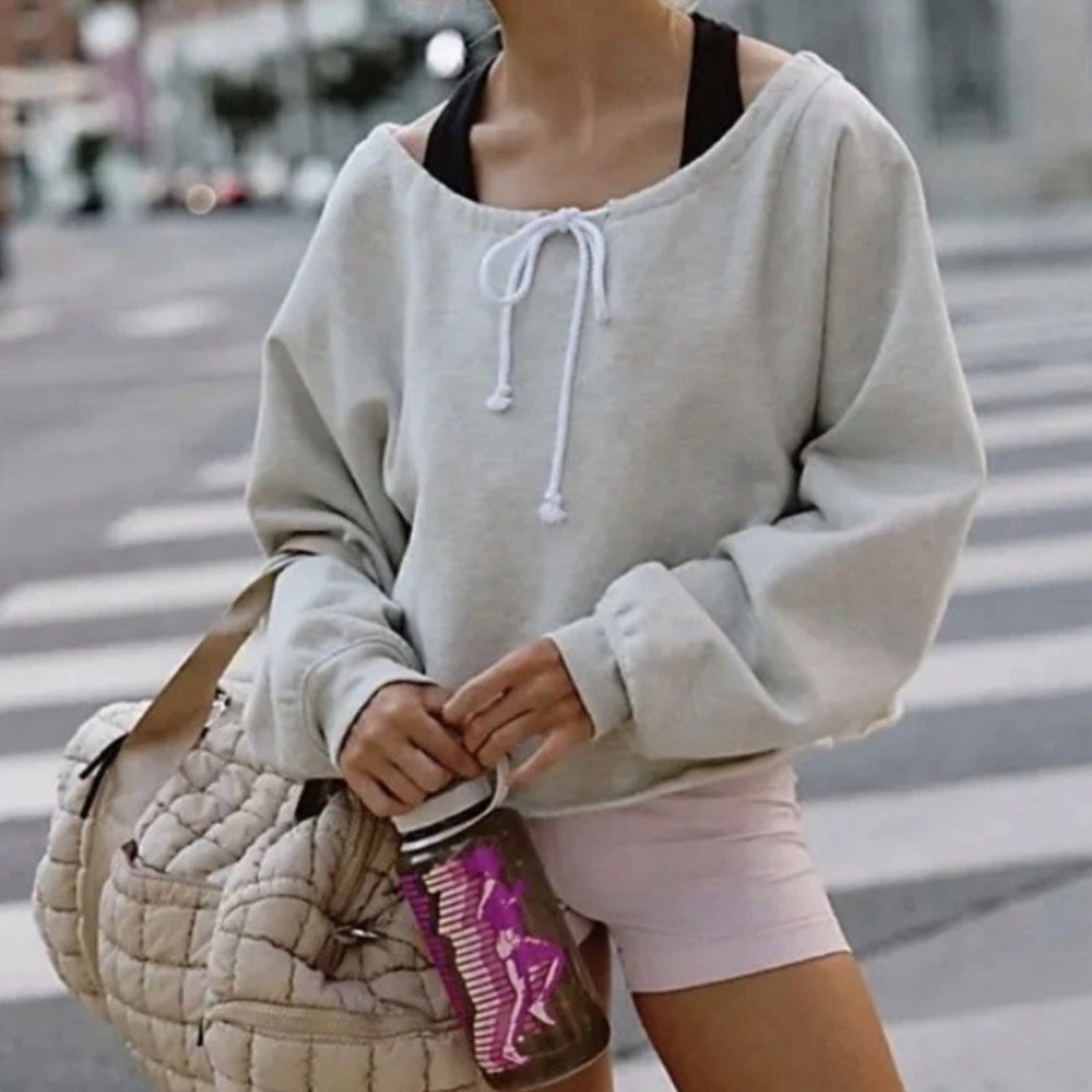 NEW Free People Movement For The Win Off Shoulder Sweatshirt in Oatmeal size L